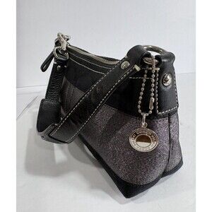 Coach Mini Hand Shoulder Purse Black  / Silver Canvas Leather Bag